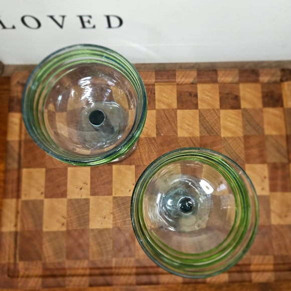Handblown Blue & Green Swirl Margarita Glasses Set Of Two - Picture 4 of 11